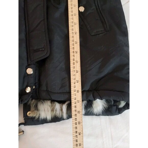 Steve Madden Parka Black Faux Fur Trim And Lining Removable Hood Sz M Penny Lane - Picture 14 of 16